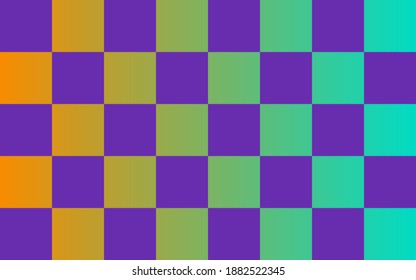 orange to sky blue background with purple square like checkerboard, flat vector design illustration texture pattern.