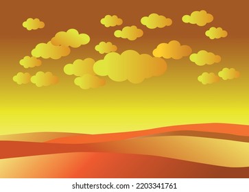 orange sky and desert, vector illustration