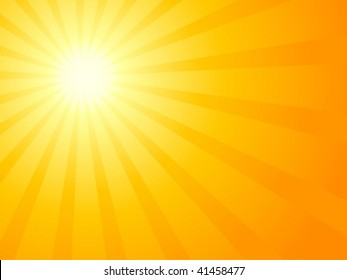 Orange sky and dramatic sun. Vector illustration.