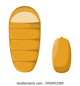 Orange sleeping bag on white background. Things for traveling and hiking