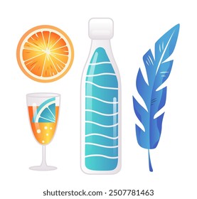 Orange slice beverage bottle feather tropical elements summer theme