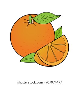 orange and orange slice with a black outline