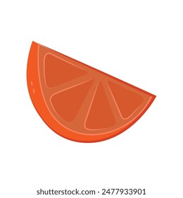 Orange slice cartoon illustration on white.