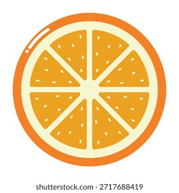 Orange slice citrus fruit cross section flat cartoon icon, isolated on transparent background.
