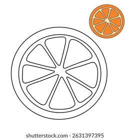 Orange Slice coloring pages for kids. Trace and color Orange Slice. Orange Slice fruit flashcard illustration. Fun fruit worksheets printable for kids activity.