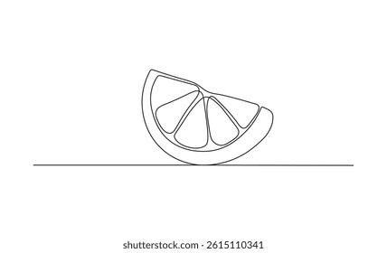 Orange slice in continuous line art drawing style. Fruit minimalist black linear sketch isolated on white background. Vector illustration