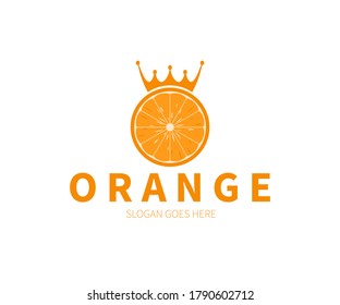 Orange Slice with Crown Logo Concept. Vector Design Illustration. Symbol and Icon Vector Template.