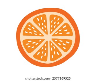 Orange slice cute colorful fruit doodle hand drawn icon. Color drawing orange line clipart symbol. Vector illustration