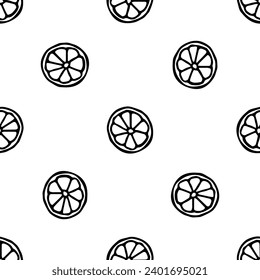 Orange slice doodle vector seamless pattern on white background