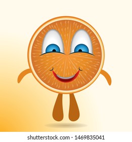Orange slice face, white background
