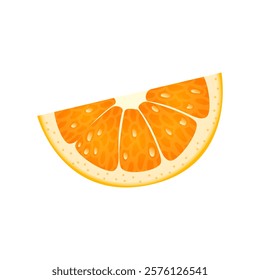 Orange slice in flat design. Sweet tropical halved citrus, juicy fruit. Vector illustration isolated.