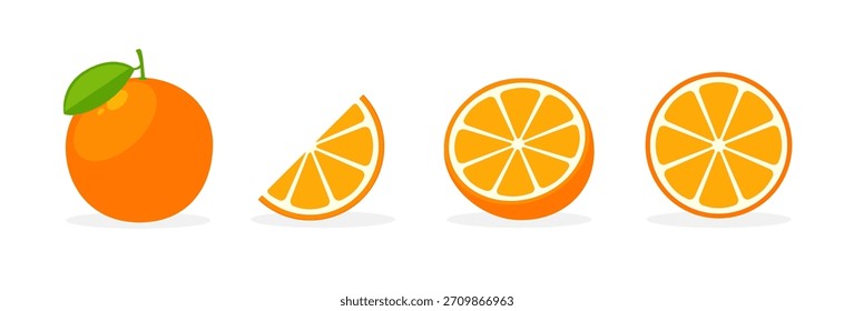 Orange slice fruit flat illustration. Tangerine clementine orange vector citrus half simple cartoon logo isolated mandarin icon.