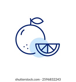 Orange and slice. Groceries, healthy food, vegetarian and vegan. Dieting and shopping. Pixel perfect, editable stroke vector icon