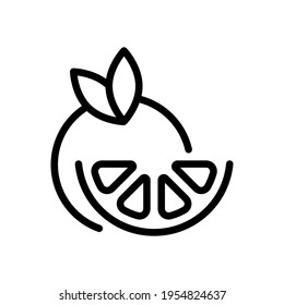 Orange slice, half lemon, fresh fruit, icon of food. Black icon on white background
