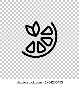 Orange slice, half lemon, fresh fruit, icon of food. Black editable linear symbol on transparent background