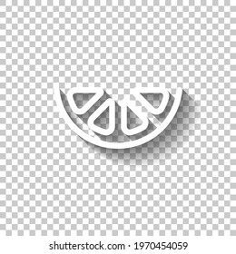 Orange slice, half lemon, fresh fruit, icon of food. White linear icon with editable stroke and shadow on transparent background
