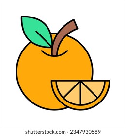 Orange slice, half lemon, fresh fruit, icon of food. vector illustration on white background