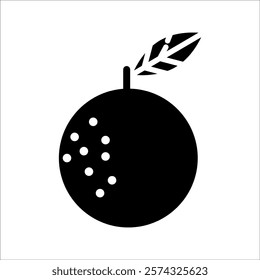 Orange slice, half lemon, fresh fruit, icon of food. Black icon on white background