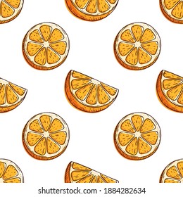 orange slice hand draw in seamless pattern