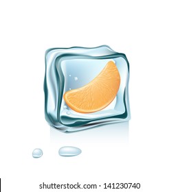 orange slice and ice cube isolated on white
