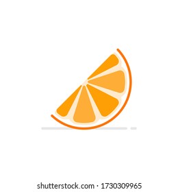 Orange slice icon vector illustration in flat orange color style. Fruit. Vitamin C. Nutrition. Juice. 100% Natural. Nature. Health. Citric. Green. Tropical.