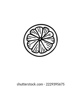 Orange slice illustration in doodle style Isolated on white