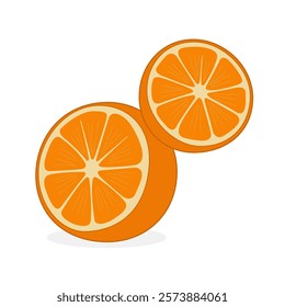 orange slice isolated on white background, flat design orange fruit