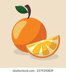 orange and its slice isolated on whitew background