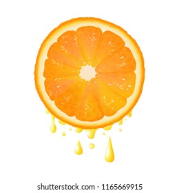 Orange Slice With Juice Drops With Gradient Mesh, Vector Illustration
