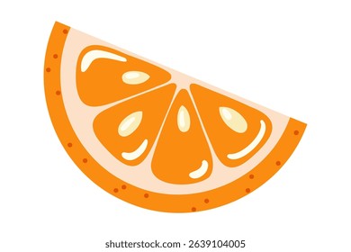 Orange slice with juicy texture and seeds inside. Cartoon vector illustration on white background