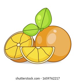 Orange Slice With Leaves Isolated On White Background. Vector Illustration For Decorative Poster, Emblem Natural Product