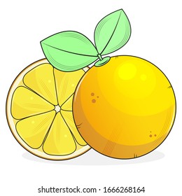 Orange Slice With Leaves Isolated On White Background. Vector Illustration For Decorative Poster, Emblem Natural Product, Farmers Market.