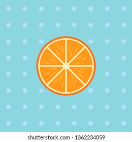 Orange slice on blue background with dots. Vector illustration