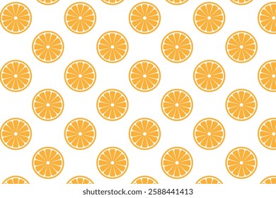 Orange slice pattern on white background . Citrus slices background . Vector illustration