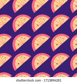 Orange slice seamless pattern. Citrus fruit backgroung in colorful cartoon style. Juicy tasty appetizing illustration. Vector wallpaper for food design and textile.