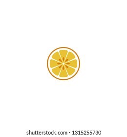 Orange slice with seeds isolated on white background. Vector illustration for decorative poster, emblem natural product, farmers market.