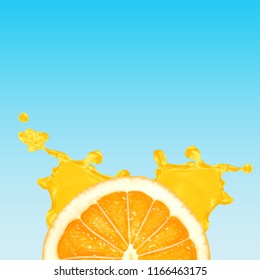 Orange slice with splash of juice. Vector illustration. EPS10