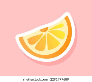 Orange slice sticker concept. Juicy and tasty fruit. Natural and organic product. Summer season symbol, ingredient for lemonade, juice or cocktail. Cartoon flat vector illustration