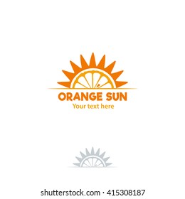 Orange slice and sun logo. Vector illustration on white background. 