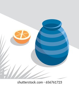 Orange slice and vase on the table