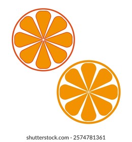 Orange slice vector. Bright citrus design. Juicy fruit segments. Bold orange outline.