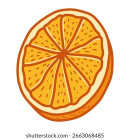 Orange slice vector illustration. Hand drawn citrus orange slice. Single orange fruit segment isolated white background