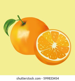 Orange and orange slice. Vector illustration.Orange and orange slice. Vector illustration.