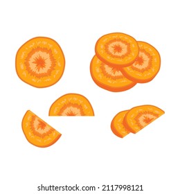 Orange sliced carrots. Healthy food, tasty vegetable. Source of vitamin A, sweet snack. Ingredient for lunch or dinner. Vector flat illustration