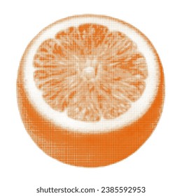 Orange sliced citrus fruit from dots of different sizes on white background