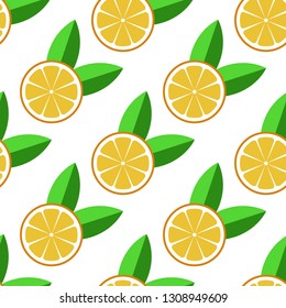Orange sliced with leaves. seamless pattern orange on white background. EPS 10. Vector illustration