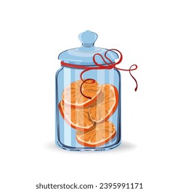 Orange slices in a beautiful jar on an isolated background. Vector illustration.