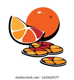 
Orange with slices of different shades of yellow and orange.