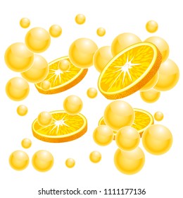 Orange slices with drops juice