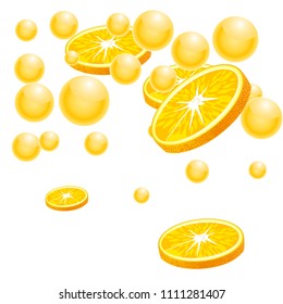 Orange slices with drops juice